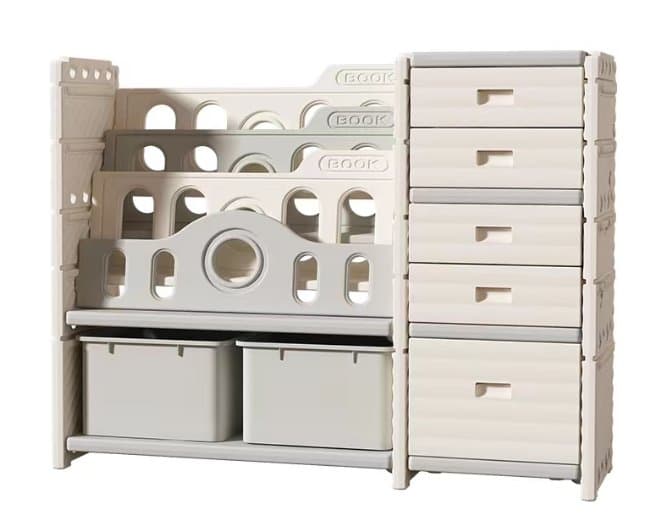 Kids storage bookshelf and cabinet product for classroom use